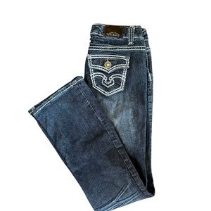 Zco Jeans Embroidered Low Rise Bootcut Dark Wash Junior Jeans 5/6